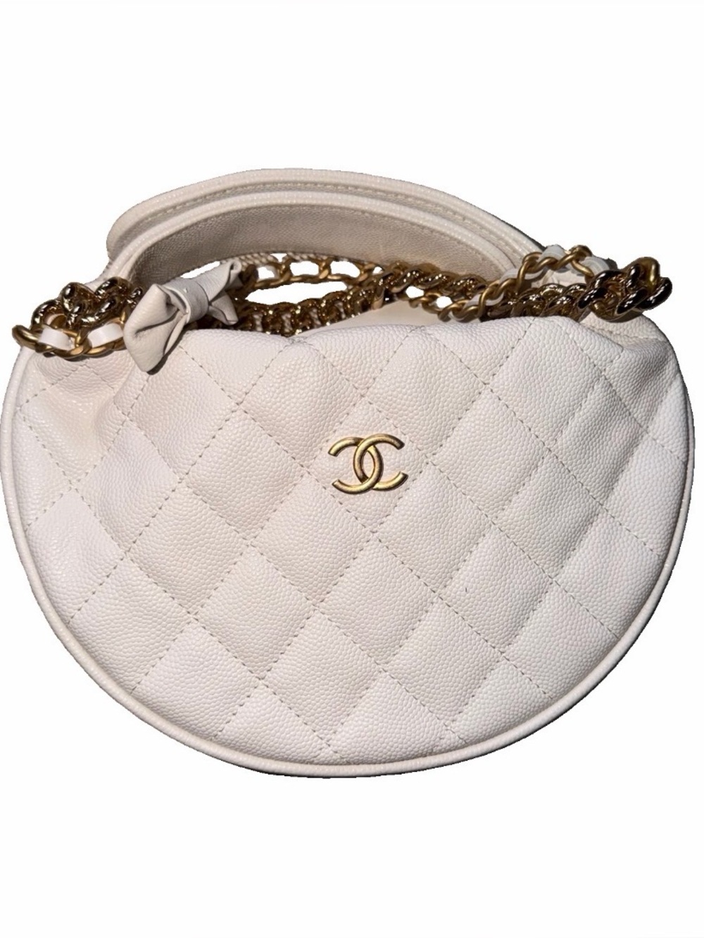 CHANEL White Petite Maroquinerie Crossbody with Gold Chain